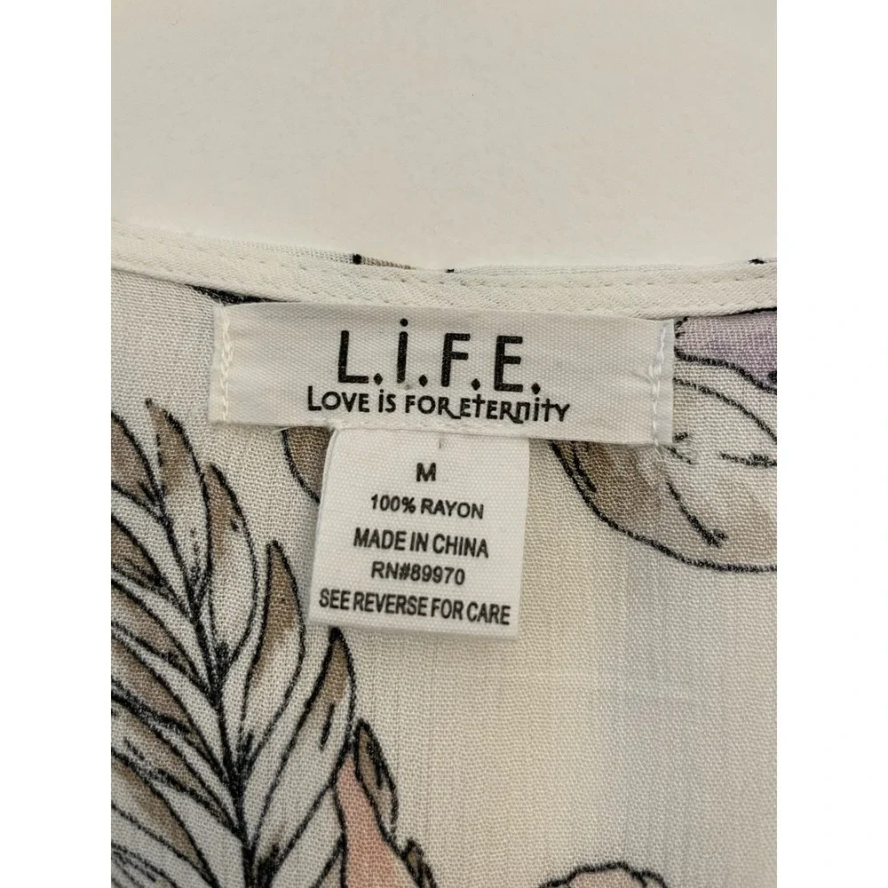 L.I.F.E Love Is For Eternity Floral Duster Beach Cover Up Size M Coastal Resort - Picture 10 of 12
